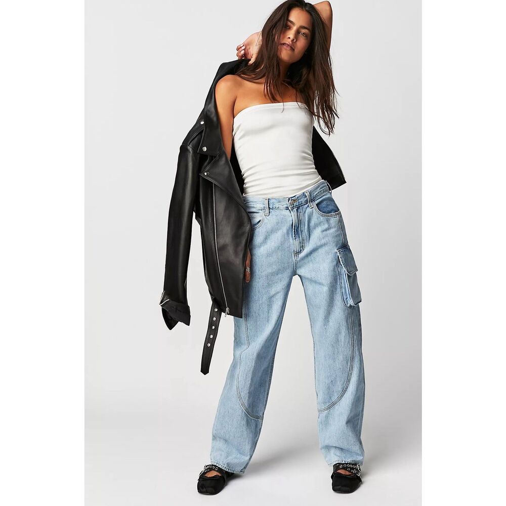 Agolde Cass Baggy Cargo Jeans Barrel‎ Light Wash Rigid High Rise Balloon Size 25
